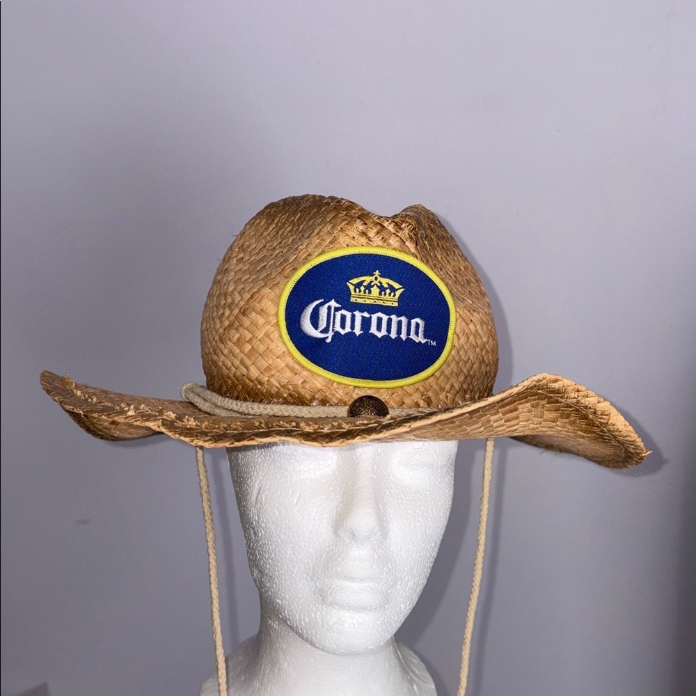 Corona Beer Embroidered Patch Straw Tan Hat Wide Wire Edge Brim OSFM